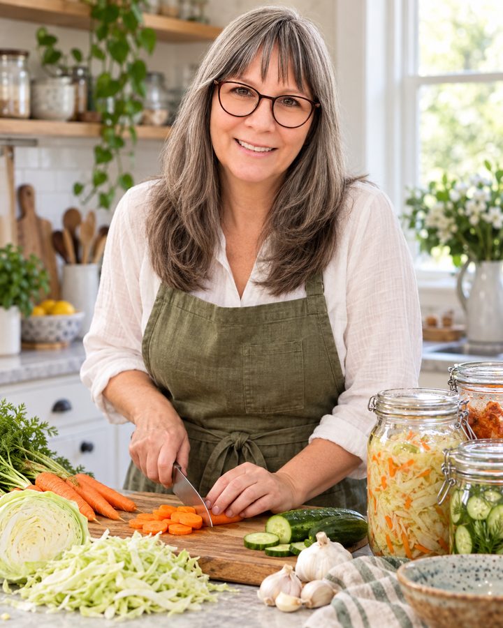 Marion Schanné bei der Gemüsezubereitung